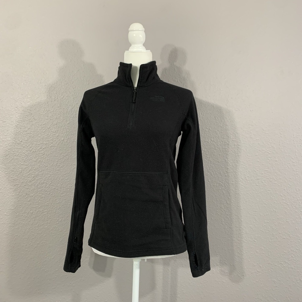 North Face Women's Size XS Quarter Zip Fleece Black Lightweight Pullover Pockets